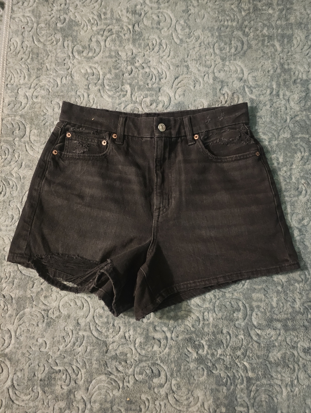 American Eagle Outfitters Black Distressed Denim Shorts